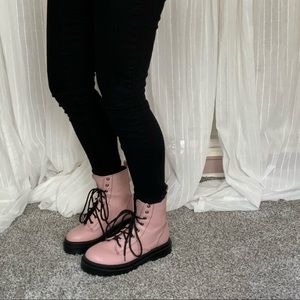 Nasty Gal- Blush Pink Chunky Lace Up Biker Boots